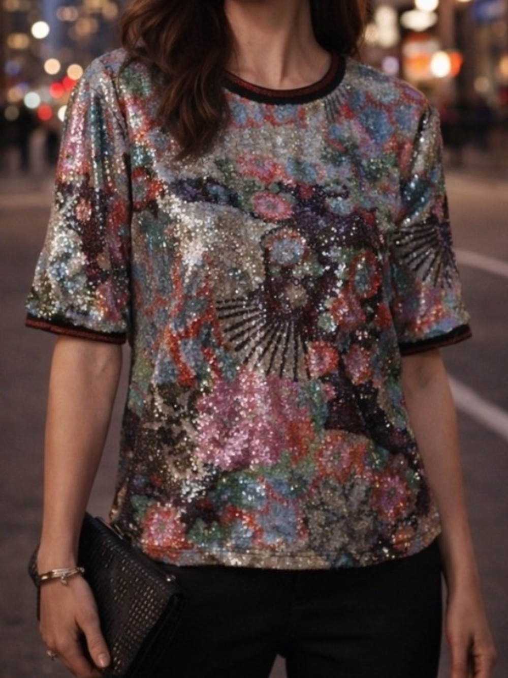 Nanette Lepore Multicolor Sequin Floral Short sleeve top